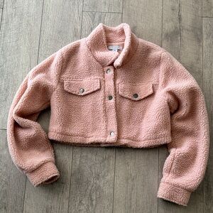 Pink Cropped Sherpa Jacket